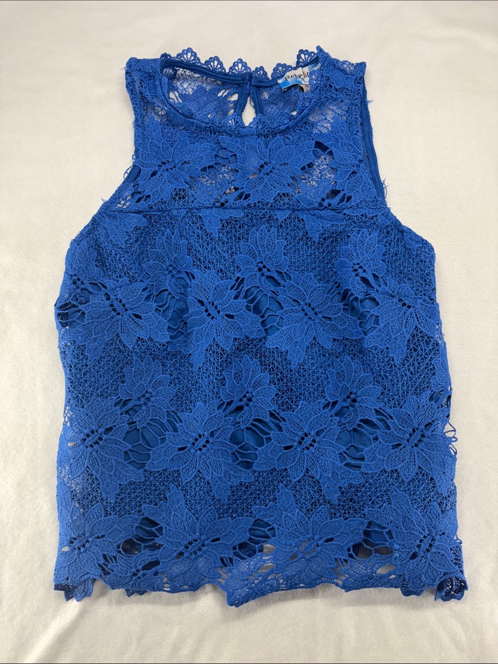 Rebellion Royal Blue Floral Lace Shell Top Size M
